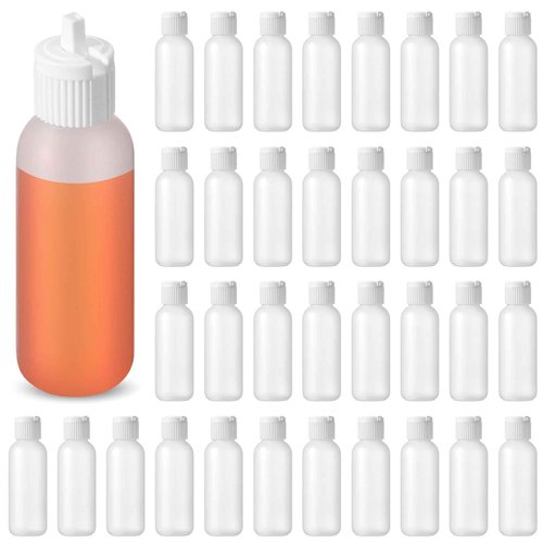 Tioncy 50 Pcs 2 oz Round Flip Top Plastic Bottles Small Squeeze Bottles with Lids 2 oz Empty Travel Refillable Containers for Essential Oils Perfumes Liquids Lotions Body Wash Shampoo Sauce