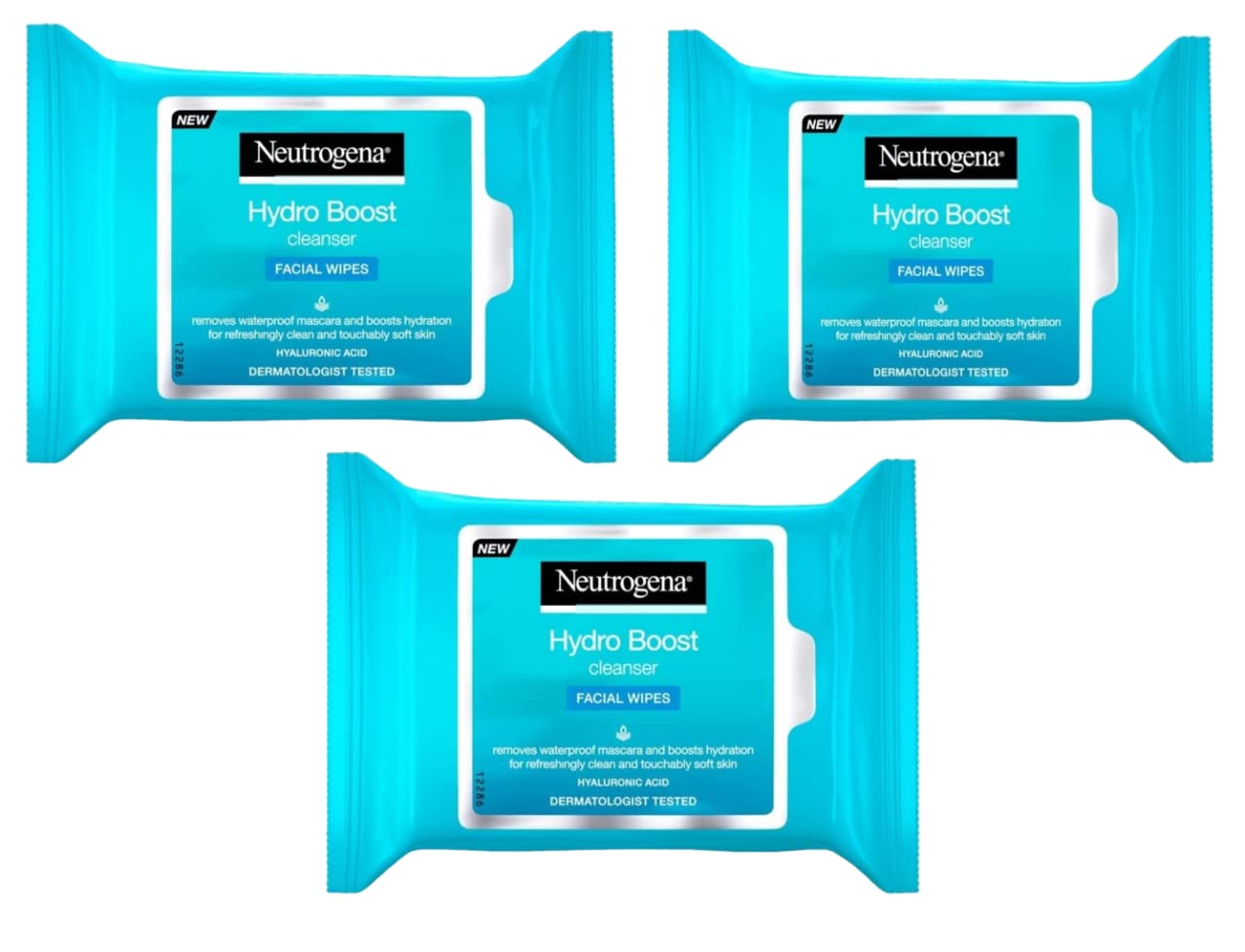 Neutrogena HydroBoost Facial Cleansing & Makeup Remover Wipes with Hyaluronic Acid, Hydrating Pre-Moistened Face Towelettes to Cleanse & Remove Dirt, Makeup & Impurities, 25 count,(pack of 3)