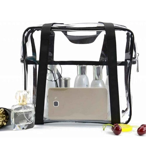 SxoSyo Clear Makeup Bags Large Travel Toiletry Bag for Women Transparent Bag Clear Cosmetic Bags with Handle Bathroom Organizer (black)
