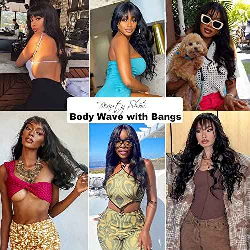 Ruiyu Body Wave 2x4 Lace Front Wigs Human Hair Wigs with Bangs for Black Women Wear and Go Glueless Wig with Bangs 180% Density Closure 100% Brazilian Virgin Human Hair 18 Inch