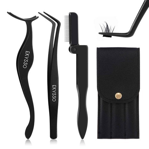 EKYSSO Lash Applicator Tools Set, 3-IN-1 Lash Cluster Tweezers for DIY Individual Eyelash Clusters Tools with Case, Comfort Grip for Precise DIY Eyelash Extension