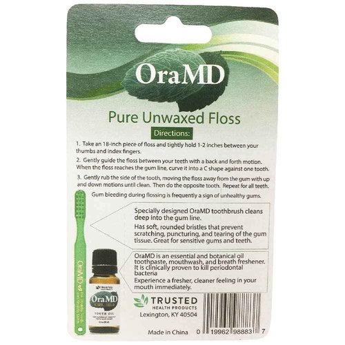 OraMD Oral Care Pure Unwaxed Dental Floss 54.6 Yards - PFOA-Free, Chemical Free, Shred Resistant - Unscented and Ultraclean Plaque Removal - Teeth and Gum Protection for Adults - Pack of 6