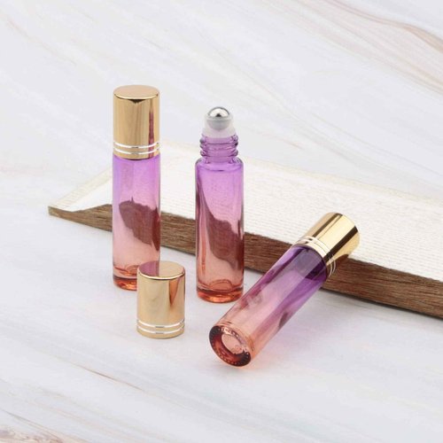 Ellbest 10pcs 10ml Rolling Glass Bottle for Essential Oil Colorful Roller Bottles with Stainless Steel Roller Balls & Funnels for Perfume (Purple Orange Gradient)