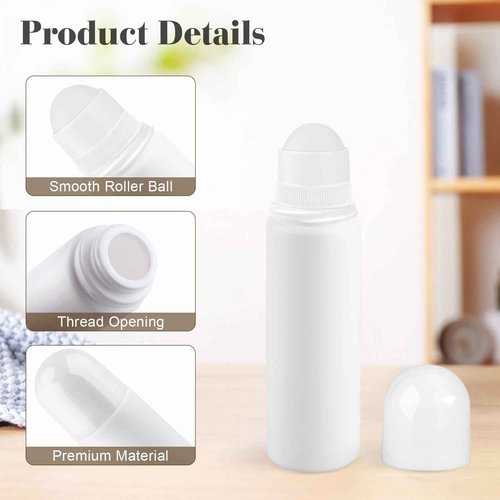 Mirrline 10 Pcs 100ml/3.38oz Roll On Bottles White Plastic Roller Bottle Refillable Deodorant Containers with Roller Balls for Essential Oil Perfume Balms