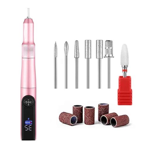 Cordless Electric Nail Drill 35000 RPM, 2 in 1 Professional Nail File Kit for Acrylic/Gel/Dip Powder Nails Removal, Rechargeable & Lightweight, for Manicure Pedicure at Home or Salon (Rose Gold)