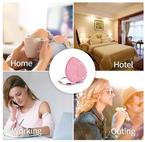 mpowtech Cute Heart Shaped Compact Mirror for Women,Magnifying Travel Mirror with Glitter,Pink Small Pocket Mirror,Portable 2 x 1x Magnification Folding Makeup Mirror,Cosmetic Mirror for Gift