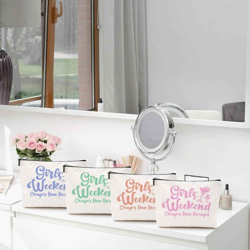 4 Pcs Christmas Girls Weekend Gifts for Women Girls Trip Makeup Bag Girl Trip Gifts Favors Cosmetic Bag Toiletry Bag Zipper Pouch Weekender Bags for Women Girl Friendship Bachelorette Party Birthday