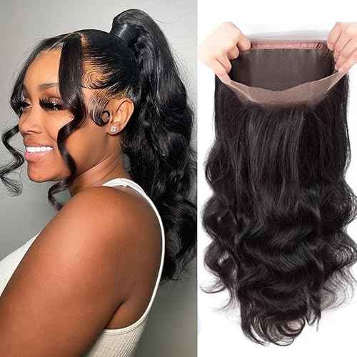 360 Lace Frontal 360 HD Transparent Full Lace 12A Unprocessed Brazilian Remy Human Hair Body Wave Frontal Bleachable Knots 360 Closure Natural Color (20 Inch)