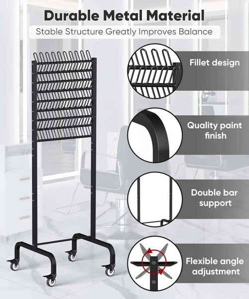 Tigerden 90 Pegs Braiding Hair Rack, Adjustable Hair Separator Stand with Wheels, Hair Extension Holder for Hair Stylists, Braiders, Home, Salon, Beauty School, Black