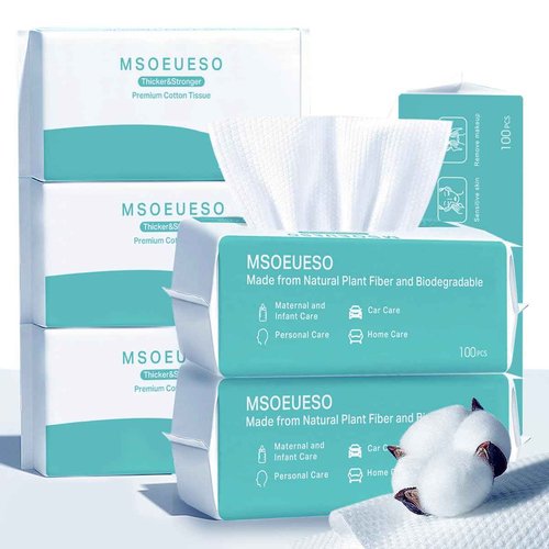 Soft Dry Wipes Cotton Facial Tissues, 600 Count Disposable Face Towels, Cotton Face Towel for Sensitive Skin, Facial Cleansing, Makeup Removing, Surface Cleaning