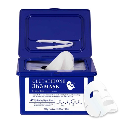 Color Deep Glutathione 365 Mask(1pack, 30sheets, 360g)/ 99% Pure Glutathione, 100% Plant-Based Vegan Sheet quick all-in-one skin solution mask with hydration, illuminating, and wrinkle care functions