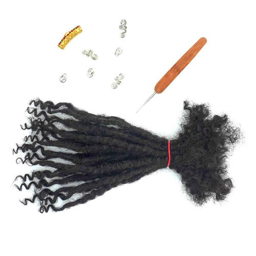 Textured Locs Extension With Curly Ends 100% Permanent Human Hair Dreadlock Extensions 0.6cm Width Can Be Dyed Bleached Full Handmade Loc Extension for Men Women (Natural, 8 Inch/20 strands)