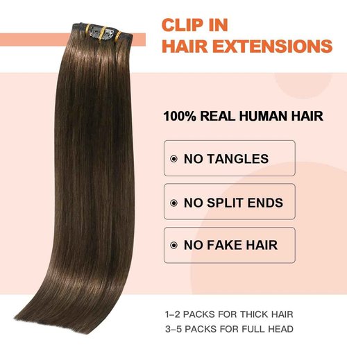 UGOTRAYS Medium Brown Hair Extensions Real Human Hair Clip ins for Women, 70g 7pcs 15inch,Soft & Natural Straight Double Weft for Women #4 Chocolate Brown Human Hair Extensions