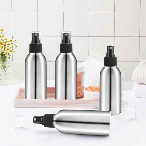 8 Pcs 120ml/4oz Aluminum Fine Mist Spray Bottles Reusable Fine Mist Sprayer Bottle Metal Atomizer Cosmetic Storage for Travel Toner Perfume Essential Oil Liquid