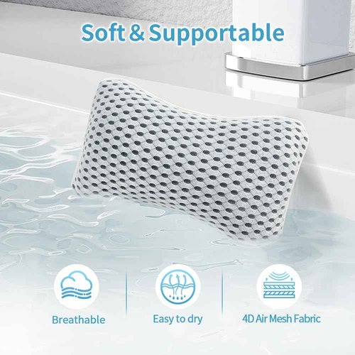 Conbella Upgraded Bath Pillows for Tub, Slip Resistant Waterproof Bath Pillows for Tub Neck and Back Support with 2 Strong Suction Cups, Relaxing Spa Essentials