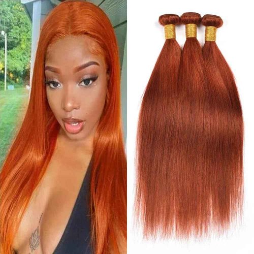 Ginge Bundles Human Hair Color 350 Orange Straight Bundles 8 10 12 inch Double Weft Brazilian Virgin Ginger Orange Straight Human Hair Extensions Soft and Silky for Women