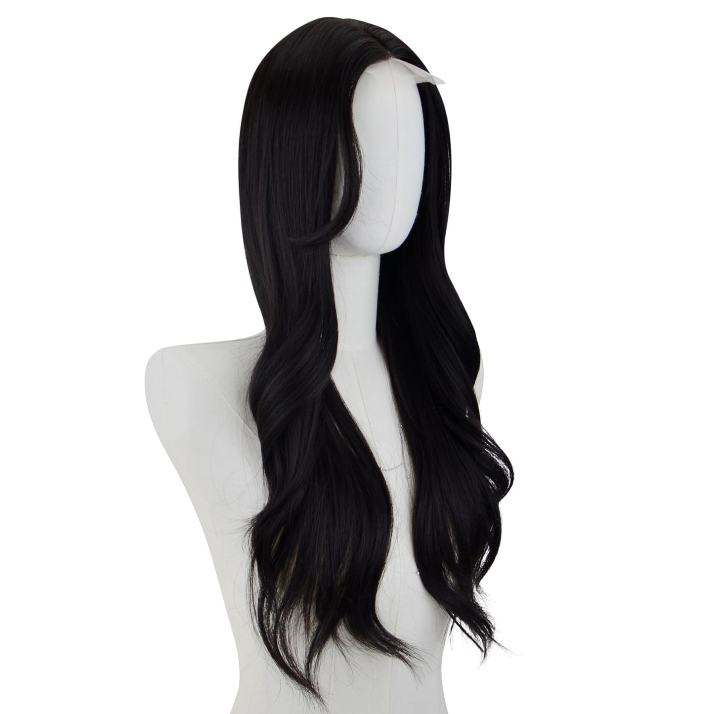 AICKER Long Black Wavy Wig for Women 26 Inch Middle Part Curly Wavy Wig Natural Looking Synthetic Heat Resistant Fiber Wig for Daily Party Use (Black)