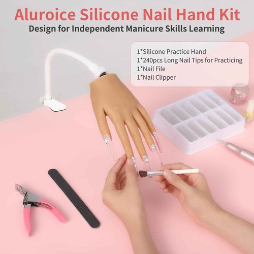 Silicone Practice Hand for Acrylic Nails - Soft Touch Liquid Silicone Hand for Practice - Flexible Realistic Nail Mannequin Hand Practice for Training