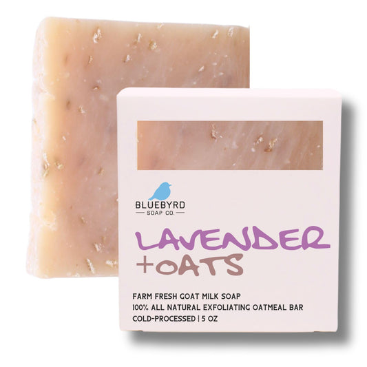 Bluebyrd Soap Lavender & Oatmeal Natural Goat Milk Soap Bar | All Natural Handcrafted Soap With Organic Oils | Exfoliating Oatmeal Goat Milk Bar Soaps (Lavender Oatmeal)