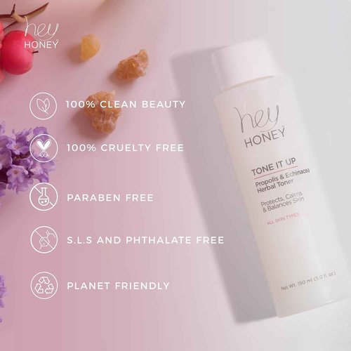 Hey Honey Tone It Up Facial Toner with Propolis Echinacea & Niacinamide | Soothes Skin Redness Hydrates & Restores Skin Barrier | Alcohol-Free Toner for Sensitive & Rosacea-Prone Skin | 5.0 oz