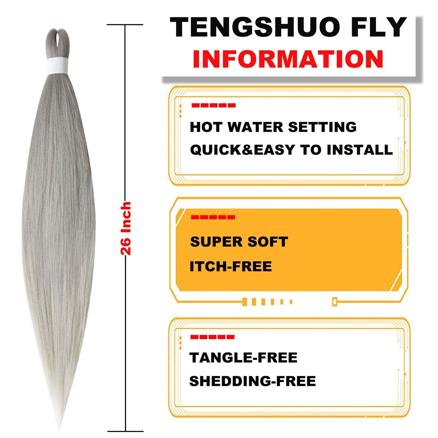 TENGSHUO FLY 8 Packs 26 Inch Pre Stretched Ombre Jumbo Braiding Hair for Women Extensions 26 Inch Professional Soft Yaki braiding Hair for Braids Hot Water Setting Synthetic Crochet Hair Extensions(26 Inch,Sliver)