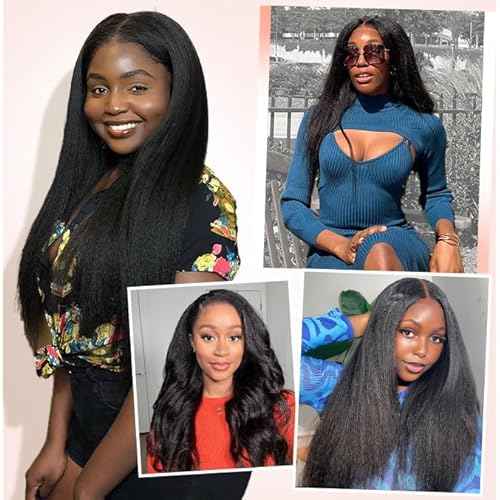 WIGER Kinky Straight U Part Wigs Human Hair Half Wig Natural Color Glueless Thin Leave Out Curly Hair 200% Density 18 Inch kinky Curly Clip in Wigs for Black Women Wear And Go Wig