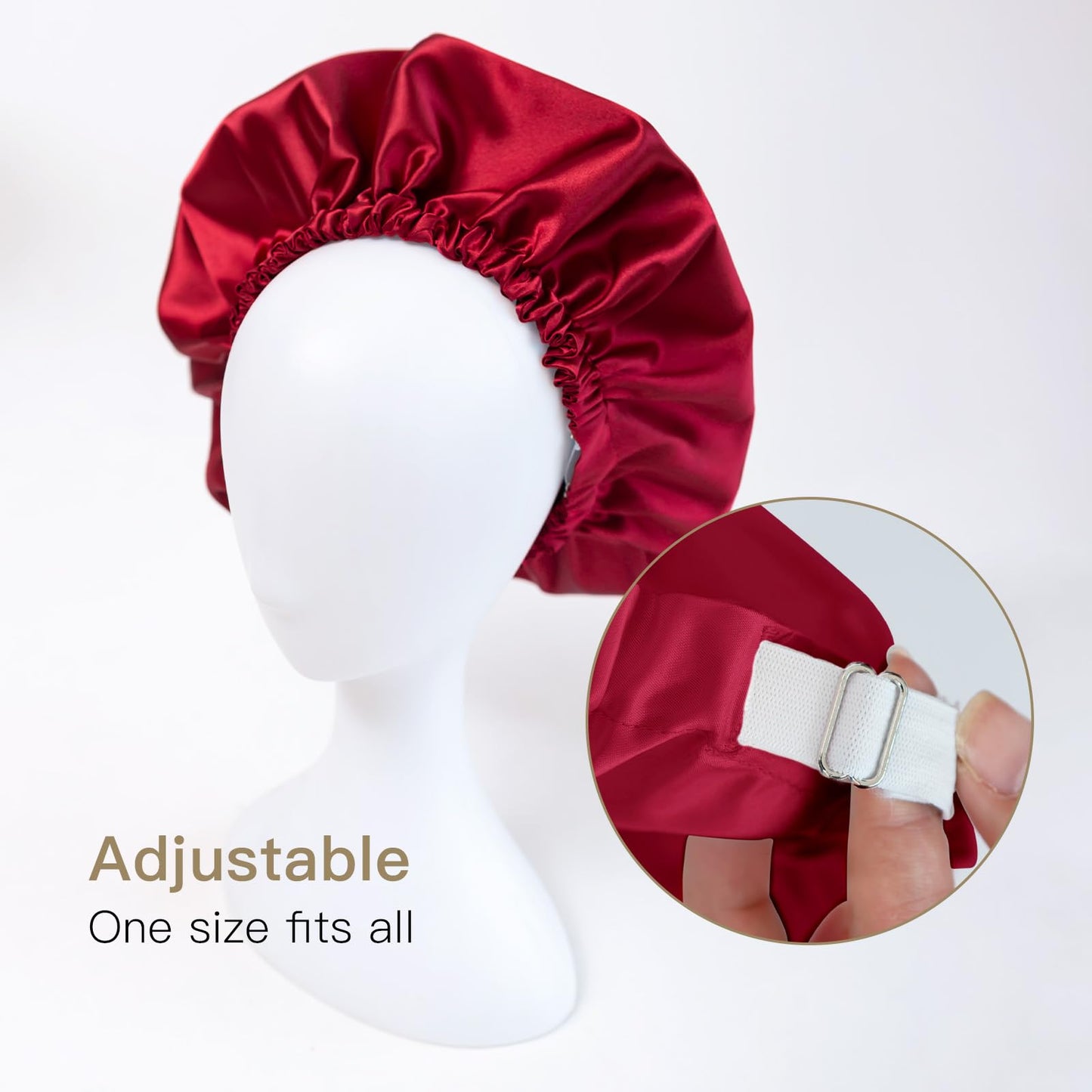 generic Satin Silk Bonnet for Sleeping Adjustable Double Layer Satin Sleep Cap for Women Girls Natural Curly Straight Long Hair, Red