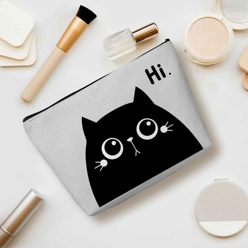 Cute Cat Mom Gifts, Cat Makeup Bag, Funny Cosmetic Bag Cat Gifts for Women, Cat Lover Gifts for Women Sister Girls Best Friend Birthday Christmas Halloween Friendship Travel Toiletry Bag, Grey