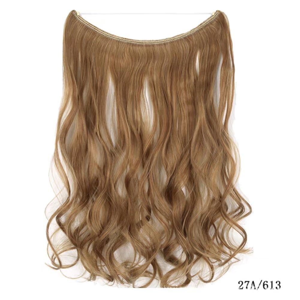 iLUU #27A Strawberry Blonde and #613 Bleach Blonde Hidden Fish Line Hair Extensions 18" 80g Heat Temperature Resistent Synthetic Hairpieces Invisible Wire Curly Hair Extensions for Women