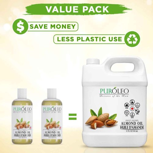 PUROLEO Sweet Almond Oil 32 Fl Oz/946 ML 100% Natural and Pure | Moisturizer & Carrier Oil | Beauty & DIY blends, massage oil, body oil, hair oil and baby oil | Made from almonds raw