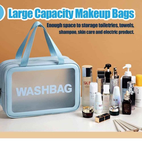YIMIKE Travel Toiletry Bag, 2 in 1 Large Clear Makeup Bags,Cosmetics Bag,Transparent Skin Care Bag for Toiletries,Waterproof & Draining,PVC Toiletry Organizer Thickened Wash Bag for Women Men