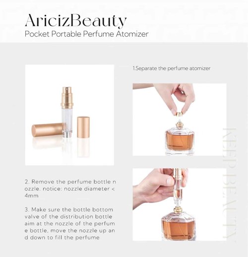 AricizBeauty Travel Refillable Perfume Fragrance Atomizer 0.17fl.oz/5ml. Cologne Pocket Recyclable Portable Sprayer Bottle. Mini Scent Pump Case Dispenser Perfume Container.Travel friendly (GOLD)