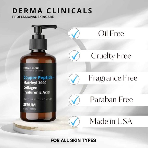 Copper Peptide + Matrixyl 3000, Collagen, Hyaluronic Acid Serum for face, Multi Peptide Firming and Plumping Serum, Anti-Wrinkle, Anti-Aging Face Serum - 8oz