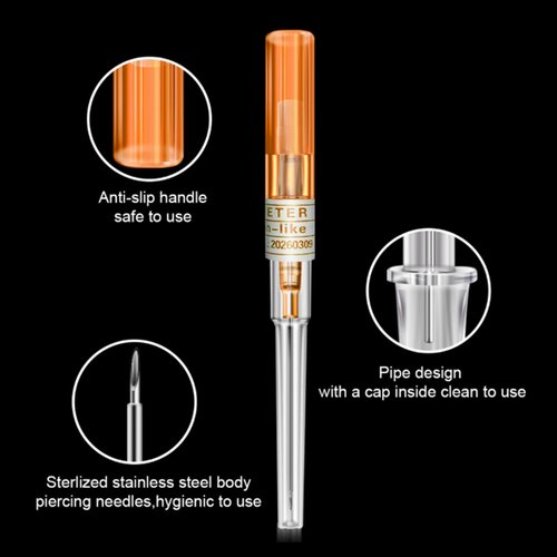 Sotica Ear Nose Piercing Needles 5pcs 14G IV Hollow Needles for All Piercing Catheter Needles Cannula Body Piercing Needles For Belly Navel Nipple Piercing Stainless Steel Piercing (14G)