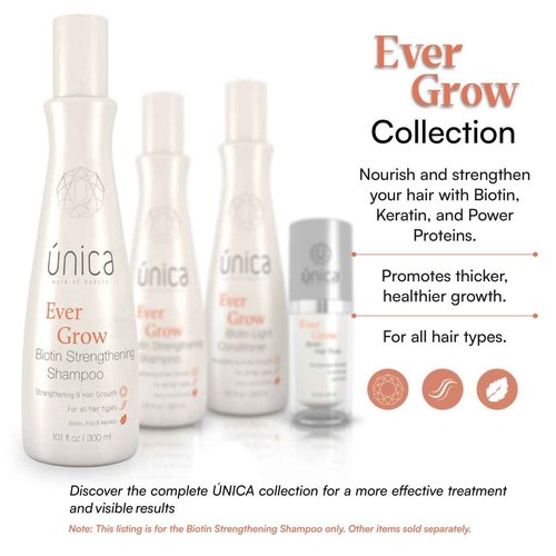 U ÚNICA WORK OF BEAUTY UNICA Ever Grow Biotin Strengthening Shampoo – Fortifying Formula with Keratin, Biotin & Botanical Extracts – Sulfate-Free Growth & Thickening Cleanser – 10.1 fl oz
