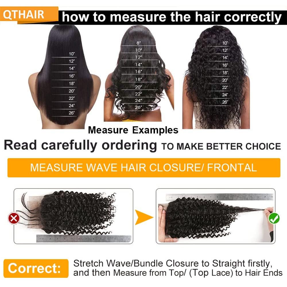 QTHAIR 5x5 Transparent HD Lace Closure Deep Wave Hair Closure Invisible Lace 14A Brazilian Virgin Remy Human Hair Frontal Closure 100% Human Hair Extensions Pre Plucked Natural Black 14 Inch