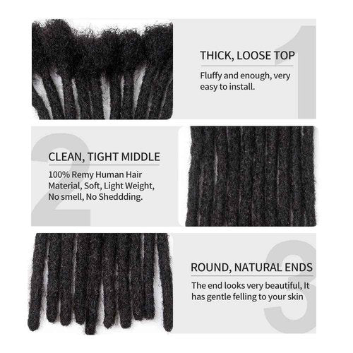 FAMILOCS Dreadlock Extensions Human Hair 12 Inch 0.6cm Width 10 Strands Loc Extensions for Man/Women Handmade Permanent Soft Locs with Needle and Clips