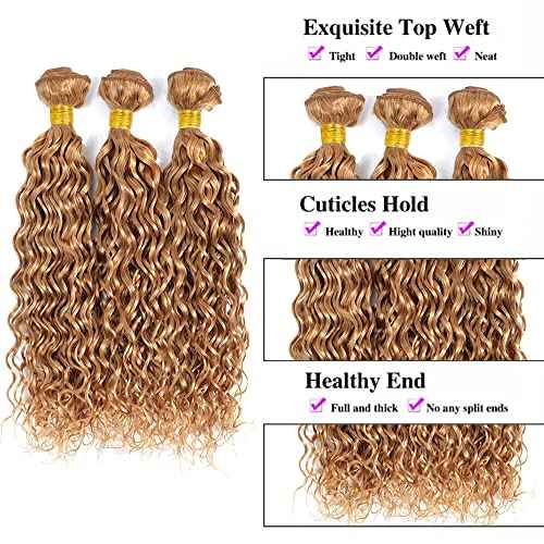 Blonde Bundles Color #27 Human Hair Bundles 20 22 24 inch Honey Blonde Water Wave Bundle 27 Water Wave Bundle
