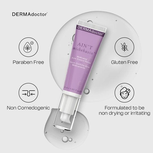 DERMAdoctor Ain't Misbehavin' Dermatologist Formulated Salicylic Acid Acne Control Serum, Acne Spot Treatment for Blemish Control and Cystic Acne breakouts with Tea Tree - 1 oz