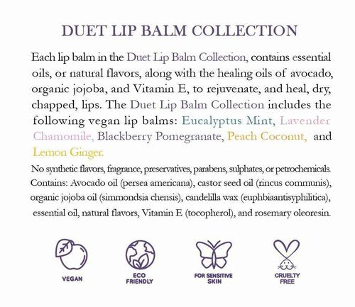 ALIDA PURE Duet Lip Balm Collection, Vegan Set, Beeswax Free, with Organic Jojoba, and Avocado Oil, Vitamin E, Natural Moisturizer for Dry, Chapped Lips, 5 Tube Set