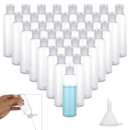 Acrux7 50 Pack 4 oz Plastic Squeeze Bottles with Flip Caps, Clear Refillable Lotion Bottles, Leak Proof Squirt Bottle, Empty Travel Squeeze Bottle for Lotions, Toiletries, Shampoo, Liquid, Creams