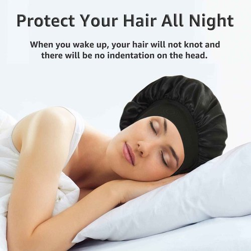 5 Pack Satin Bonnet Silk Bonnet for Sleeping Women, Hair Sleep Bonnets for Women, Wide Soft Band Large Sleep Cap for Curly Hair Braids