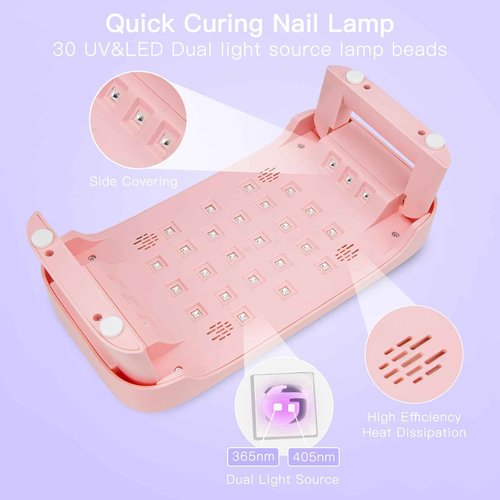 UV Nail Lamp with Arm Rest & UV Gloves, Professional LED Nail Light for Gel Nails Polish, 4 Timers Foldable Nail Dryer with Hand Rest for Nails Tech Manicure Salon Home Use Pink