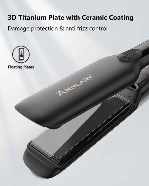 Annlary 1.75 Inches Flat Iron Hair Straightener with Heat Resistant Silicone Mat Pouch, Professional Ceramic Ionic Dual Voltage Straightener for Less Frizz, Shinier & Smoother Hair