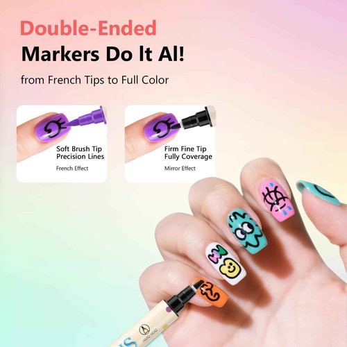 Ponhey 24 Colors Nail Art Pens Set, 3D Nail Polish Pens Quick-Drying Acrylic Paint Markers,For Nail Art Drawing Painting Nail Point Dotting Liner Pen, Nail Design Kit Manicure Tools Home & Salon DIY