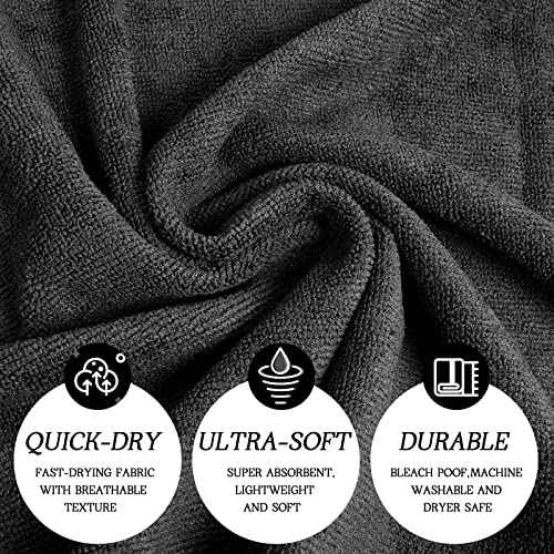 Shimeyao 48 Pack Bleach Proof Towels Microfiber Absorbent Bleach Resistant Hair Quick Dry Towels Bulk for Gym Bath Spa Home Hair Drying, 16 x 27 Inches (Black)