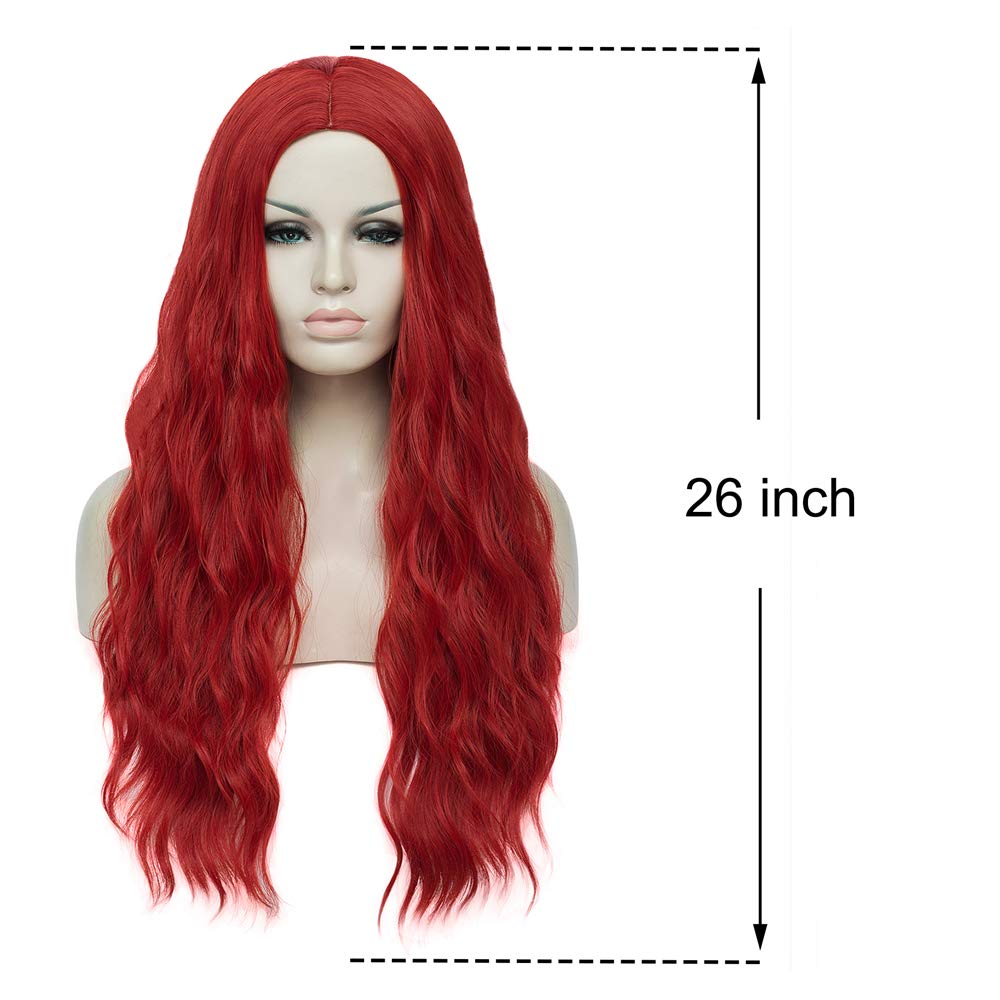 Mildiso Red Wigs for Women 26" Long Red Hair Wig Curly Wavy Cute Natural Synthetic Soft Wigs for Daily Party M052RD