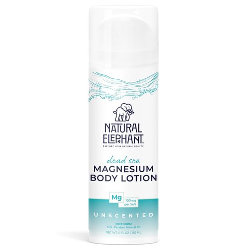 Natural Elephant Dead Sea Magnesium Lotion – Unscented Body Moisturizer | Topical Magnesium with Dead Sea Minerals – 5 oz (150 ml)