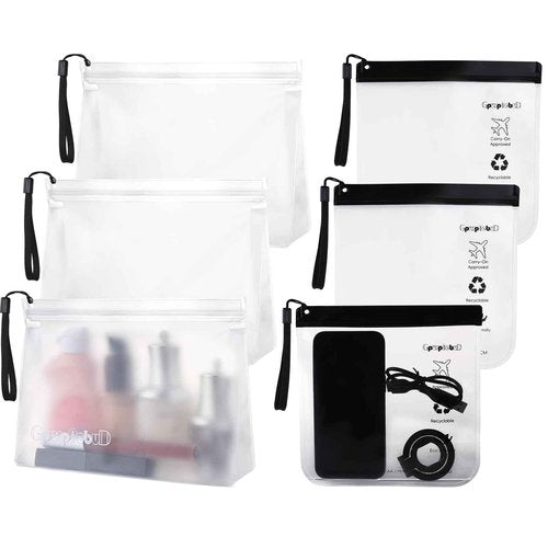 Gpurplebud TSA Approved Toiletry Bags 6 Pack - Quart Size Clear Leakproof Travel Zipper Bag For Liquids Toiletries Traveling Trips Vacations Packing Storage For Women & Men