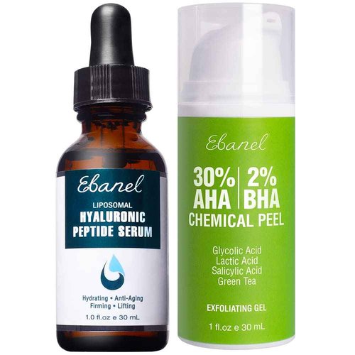 Ebanel Bundle of Hyaluronic Acid Serum and 30% AHA 2% BHA Chemical Peel Exfoliant Gel